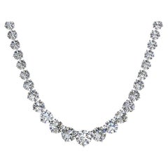 22 Carat Diamond Riviera Three Claws Necklace 18 Carat White Gold