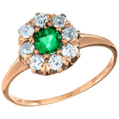 Antique GIA Certified .25 Carat Emerald Diamond Rose Gold Victorian Engagement Ring