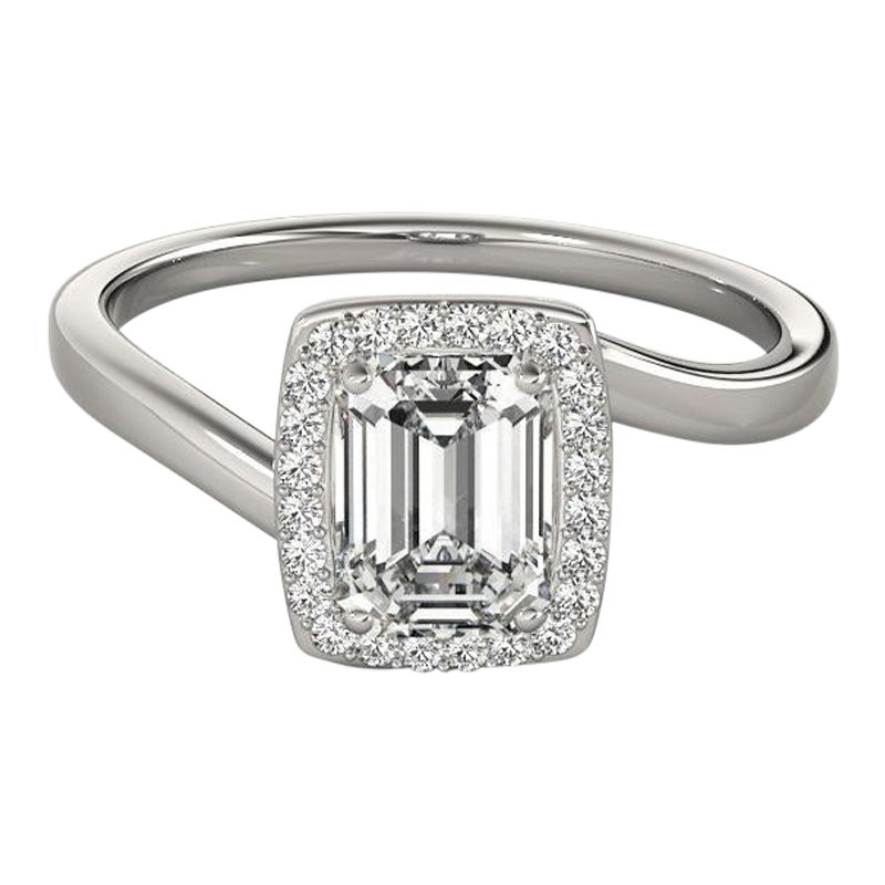 GIA-zertifizierter 2.5-Karat-Smaragd-Halo-Diamantring mit geschwungenem Bypass