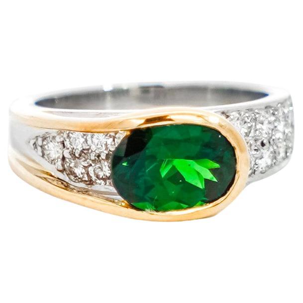 GIA Certified 2.5 Carat Oval Cut Tsavorite and Diamond Overpass Crossover Ring
