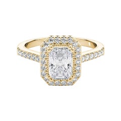 GIA Certified 2.5 Carat Radiant Diamond Halo 18K Yellow Gold Diamond Ring