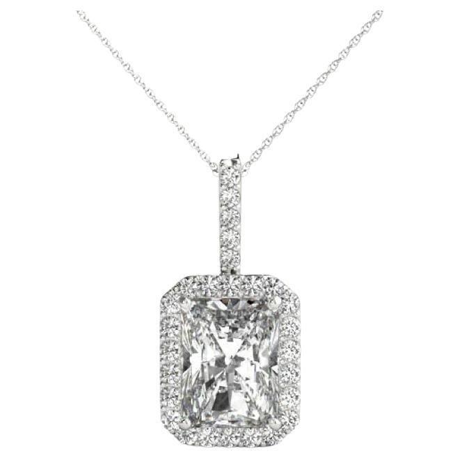 GIA Certified 2.5 Carat Radiant Diamond Halo White Gold Pendant Necklace