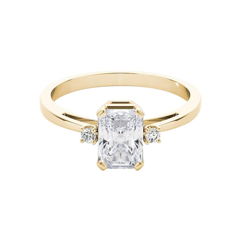 Bague à trois pierres en or jaune 18 carats, certifiée GIA, 2,5 carats de diamant radiant