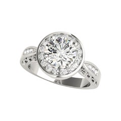 Bague à diamant certifié GIA 2.5 carats rond Halo Flower Basket Channel