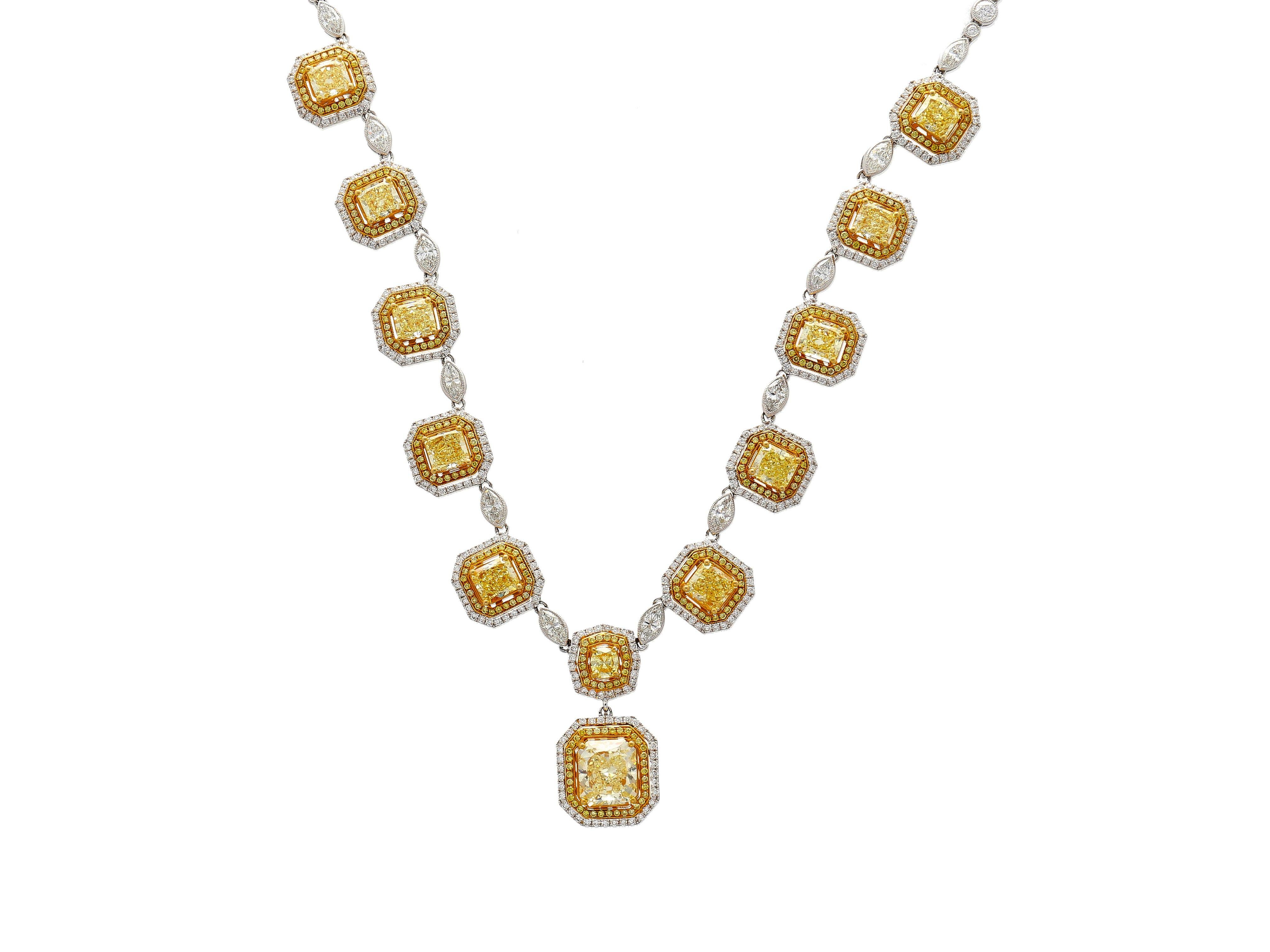 Women's GIA Certified 25 Carat TW Radiant Cut Fancy Yellow Diamond Charm Necklace For Sale