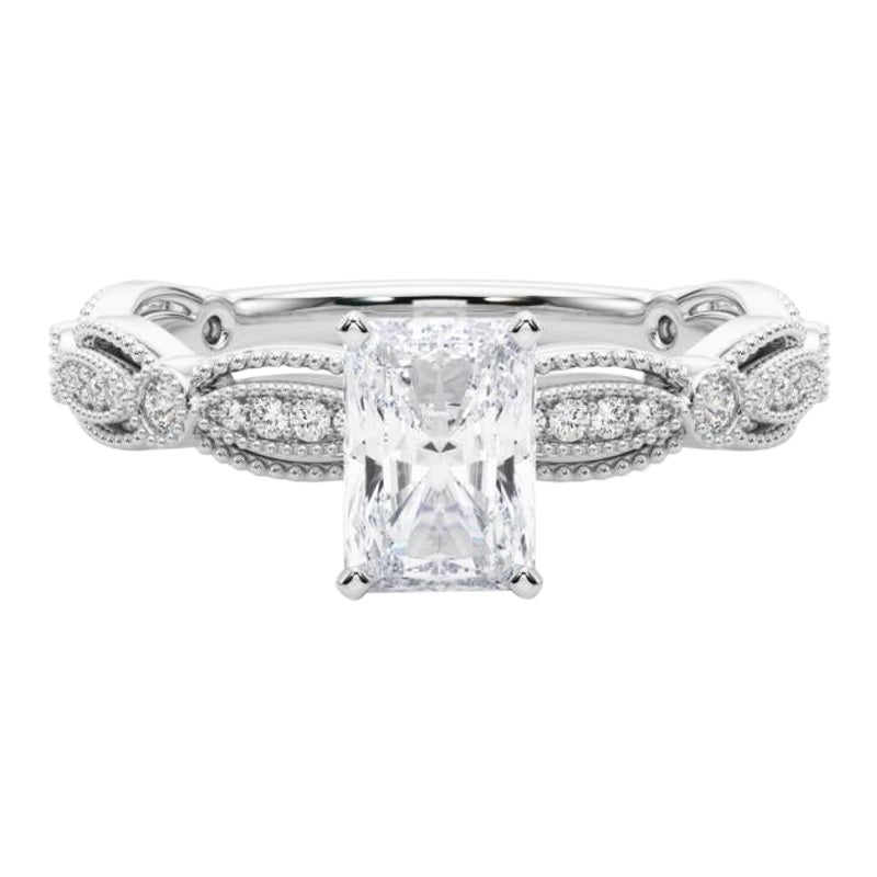 Anello con diamante in platino certificato GIA da 2.5 carati con fascia radiante vintage a grana fine