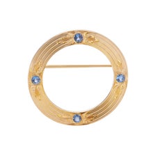 GIA Certified .25 Carat Yogo Gulch Montana Sapphire Yellow Gold Brooch