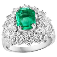 GIA Certified 2.5ct Emerald Cut Colombian Emerald Diamond Ring 18kt White Gold