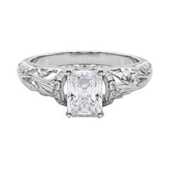 GIA Certified 2.5 ct Radiant Chevron Halo Floral Filigree Diamond Ring