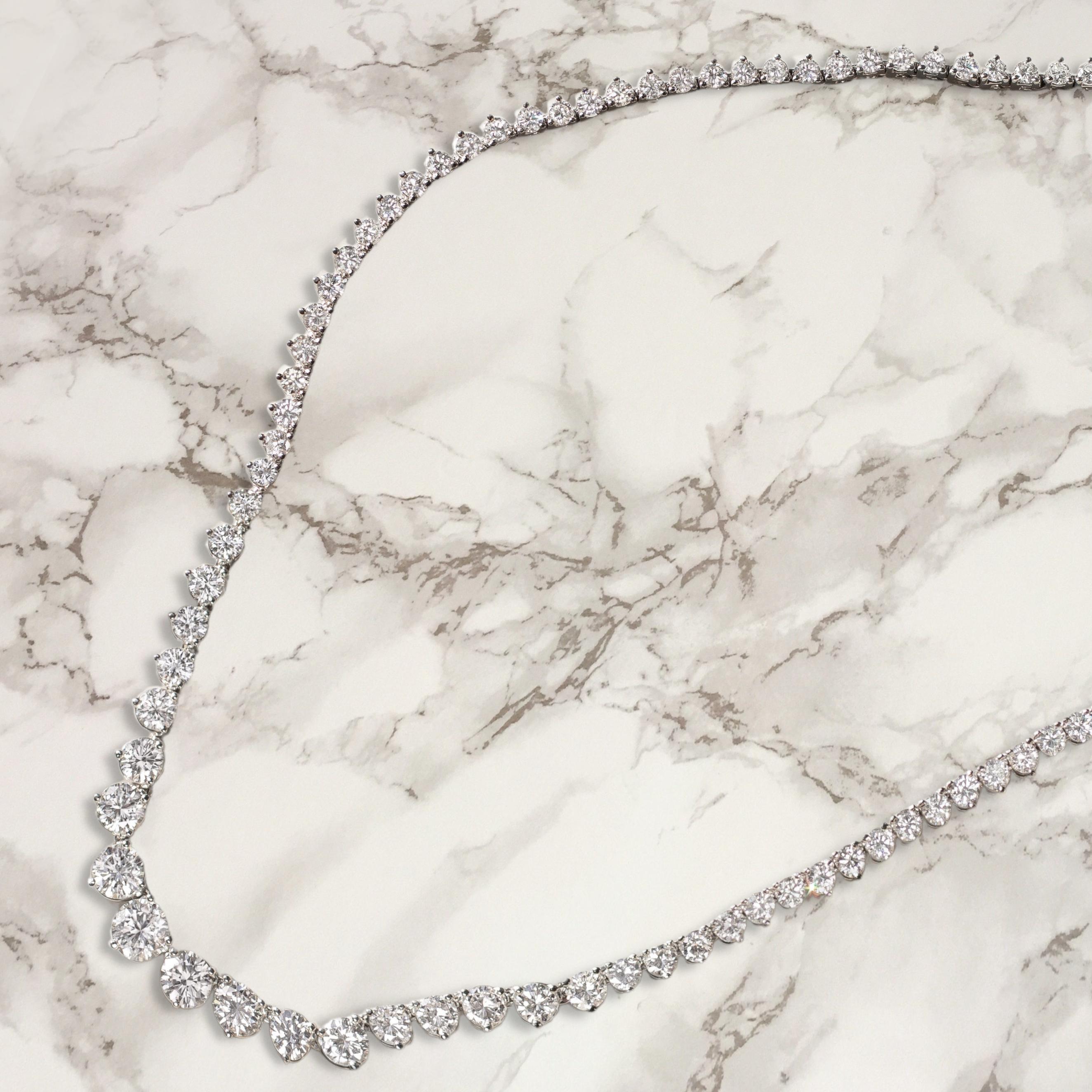Round Cut GIA Certified 25 Ct. Riviera Round Diamond Necklace For Sale