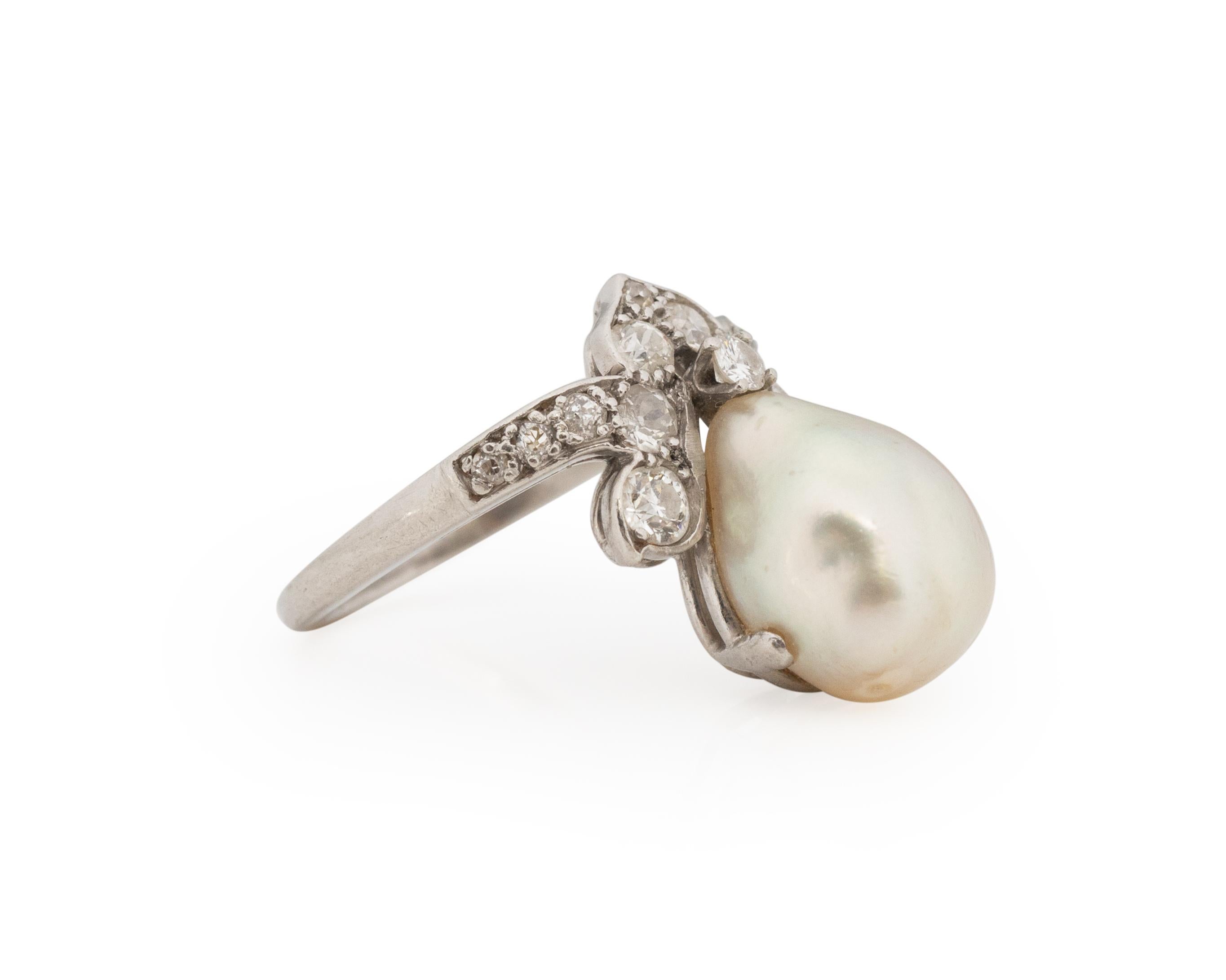 Ring Size: 4
Metal Type: Platinum [Hallmarked, and Tested]
Weight: 3.5 grams

Center Pearl Details:
GIA REPORT #: 5221026434
Weight: 2.50carat (Estimated)
Cut: Drop Pear
Measurements: 8.99mm x 8.78mm

Side Stone Details:
Weight: .45carat, total