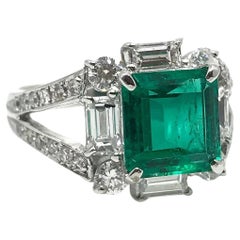 GIA Certified 2.50 carat Colombian Emerald and Diamond Ring in Platinum