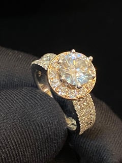 GIA Certified 2.50 Carat D VVS1 Round Diamonds Halo Ring in 18K Two-Tone Gold