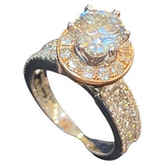 GIA Certified 2.50 Carat D VVS1 Round Diamonds Halo Ring in 18K Two-Tone Gold