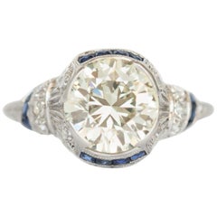 GIA Certified 2.50 Carat Diamond and Sapphire Engagement Ring