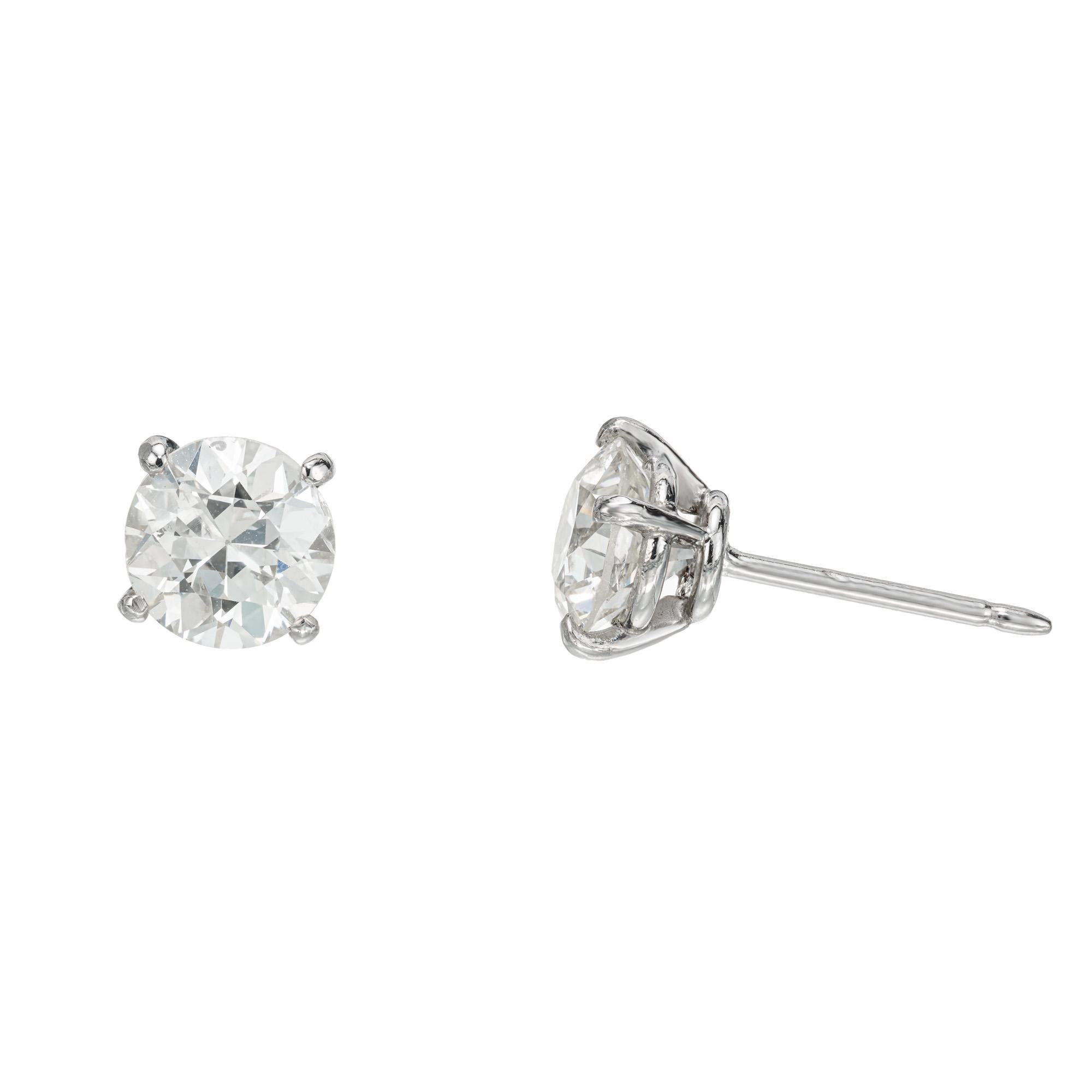 Round Cut GIA Certified 2.50 Carat Diamond Platinum Stud Earrings