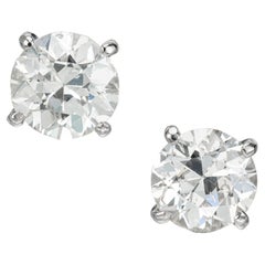 Antique GIA Certified 2.50 Carat Diamond Platinum Stud Earrings