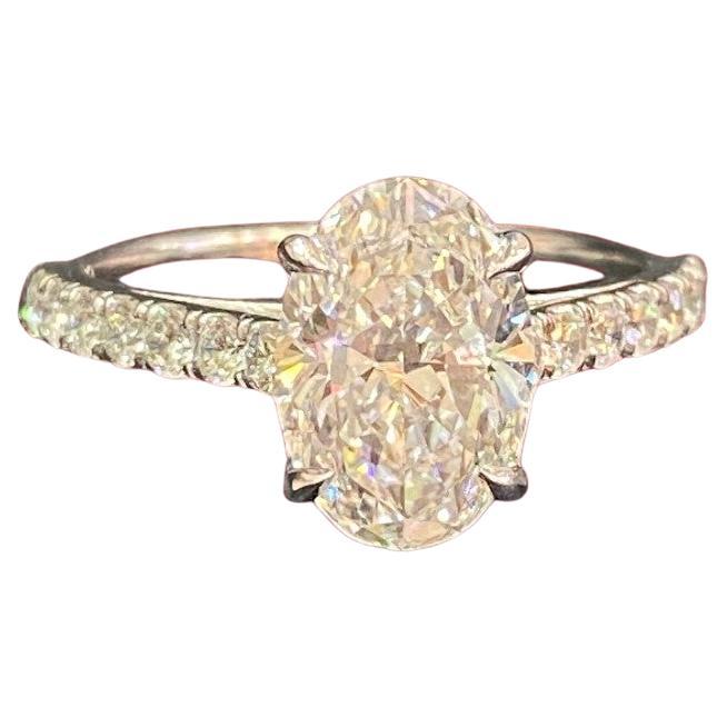 GIA Certified 2.50 Carat E VVS1 Oval Diamond Ring with Pavé Band 18K White Gold