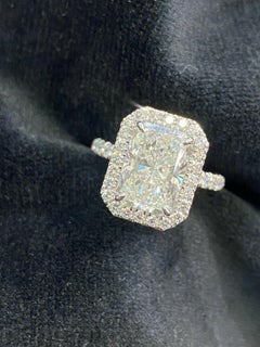 Bague de halo en or blanc 18 carats certifiée GIA, 2,50 carats E VVS2, diamant taille radiant