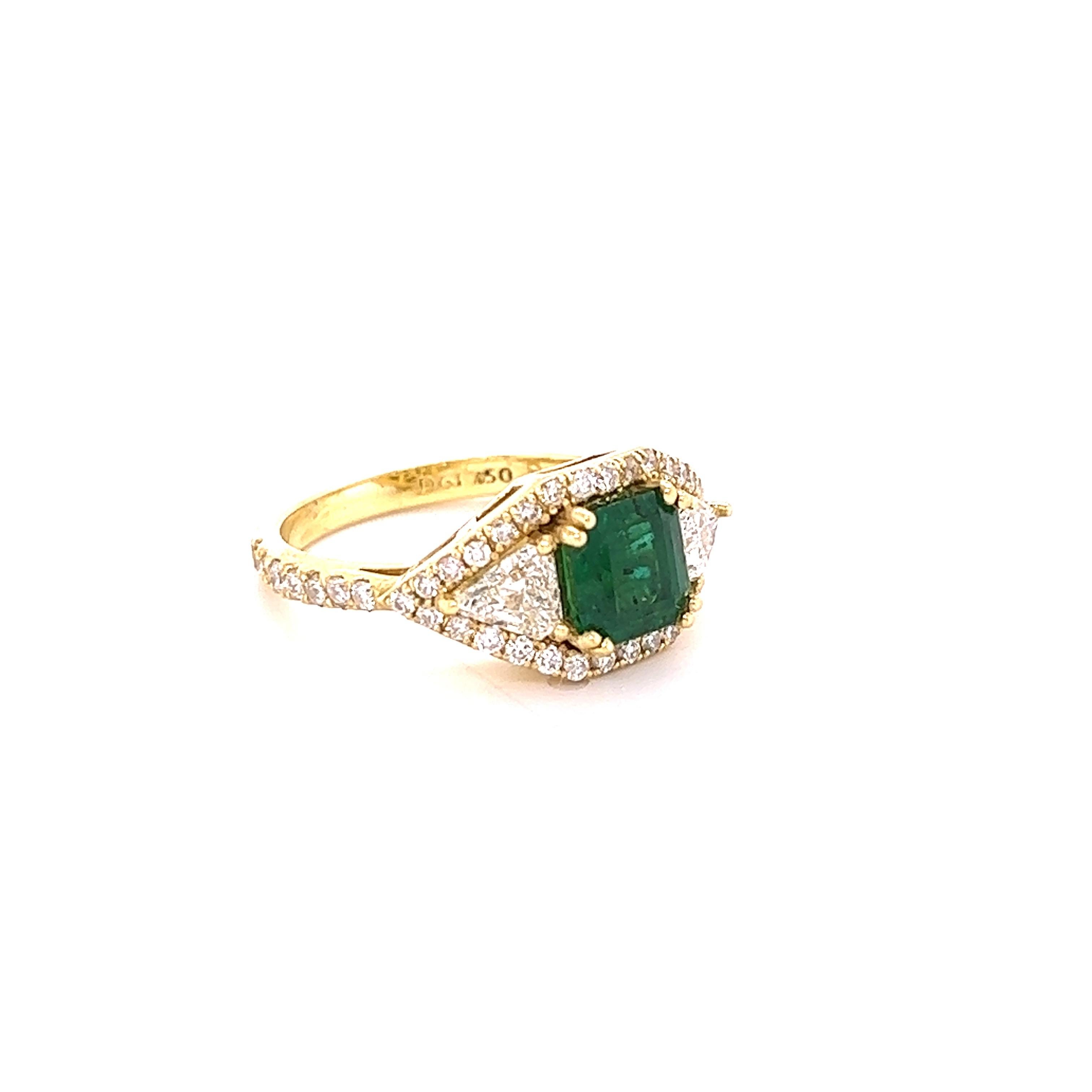 GIA Certified 2.50 Carat Emerald and Diamond 18 Karat Yellow Gold Bridal Ring For Sale 1