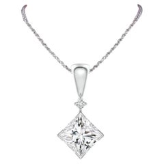 GIA Certified 2.50 Carat G VS2 Princess Diamond Half Bezel Necklace in 18K Gold