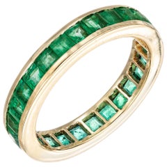 GIA Certified 2.50 Carat Green Emerald Yellow Gold Eternity Wedding Band Ring