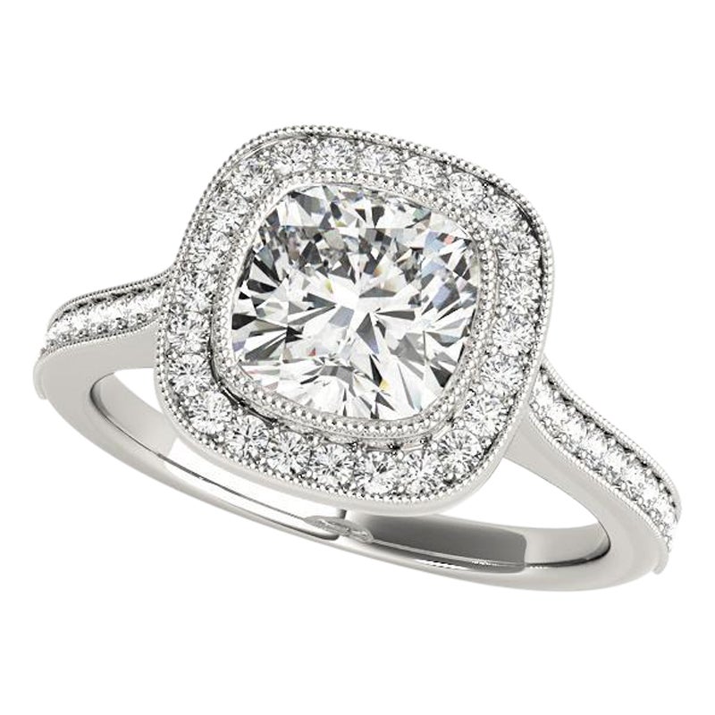 GIA zertifiziert 2,50 Karat Halo Cushion Kathedrale Milgrain Diamantring