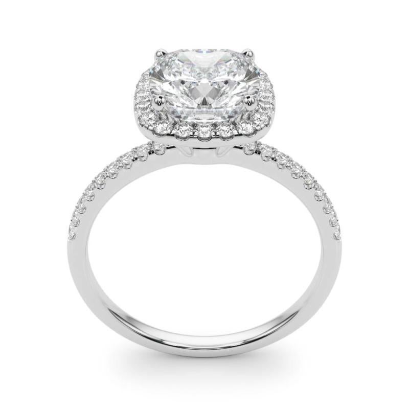 Bague de diamant en platine certifiée GIA de 2,50 carats Halo Square Cushion Basket Set Neuf - En vente à New York, NY