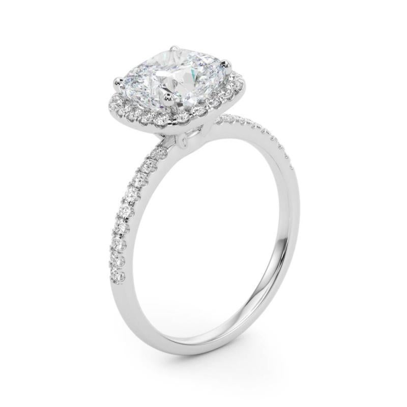 Bague de diamant en platine certifiée GIA de 2,50 carats Halo Square Cushion Basket Set Pour femmes en vente