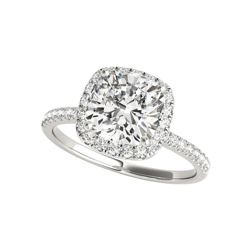 Bague de diamant en platine certifiée GIA de 2,50 carats Halo Square Cushion Basket Set en vente