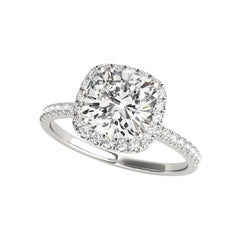 Bague de diamant en platine certifiée GIA de 2,50 carats Halo Square Cushion Basket Set