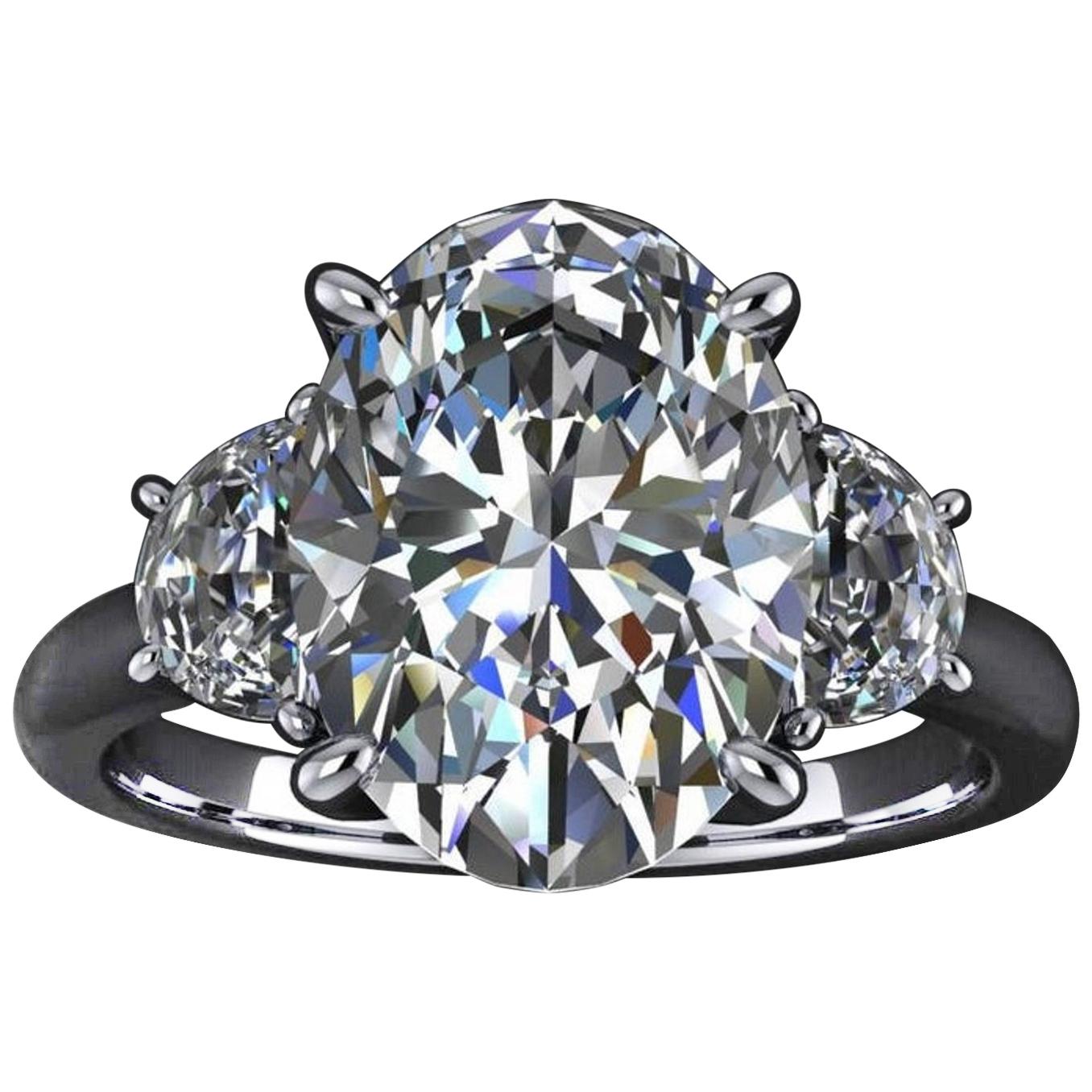 GIA Certified 2.50 Carat Oval Diamond Three Stone Diamond Ring Type IIA