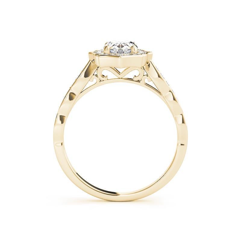 Taglio ovale GIA Certified 2,50 Carat Oval Halo Basket Cathedral Yellow Gold Ring in vendita