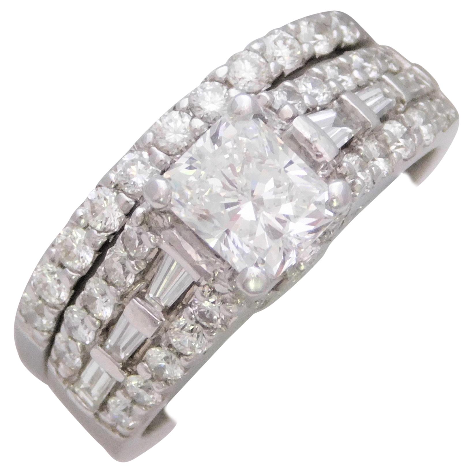 GIA Certified 2.50 Carat Radiant-Cut Diamond Bridal Set For Sale