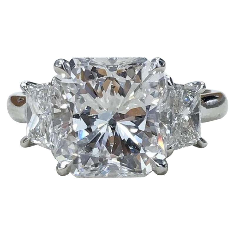 GIA 5.02 Carat Radiant-Cut 3 Stone Diamond and Platinum Ring For Sale ...