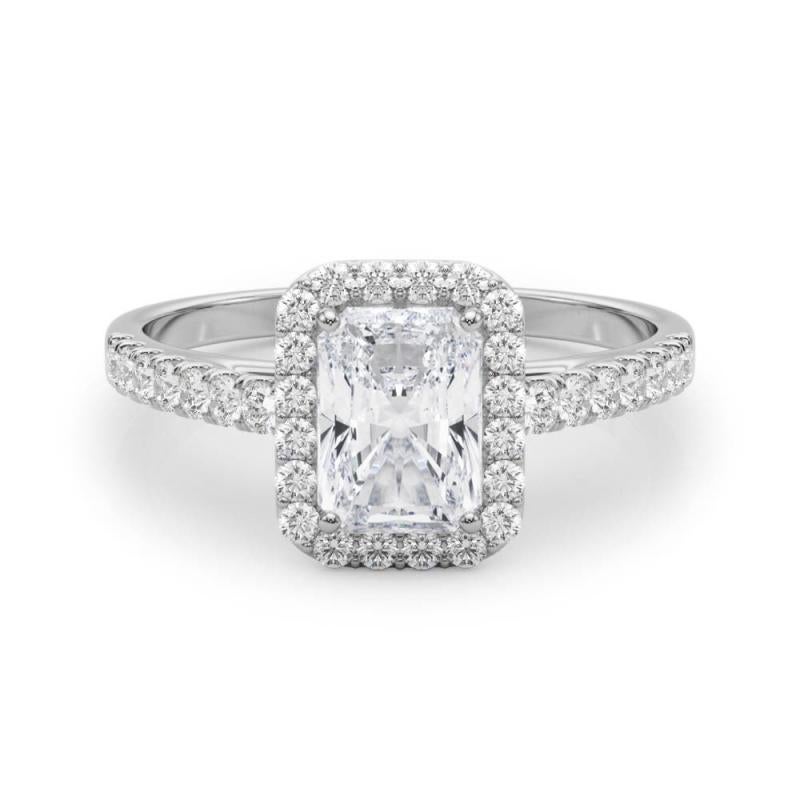 Bague en or blanc 18 carats certifiée GIA avec diamant radiant Halo Pave de 2,50 carats