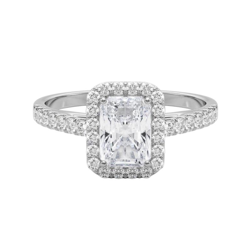 GIA zertifiziert 2,50 Karat Radiant Halo Pave 18K Weißgold Diamantring