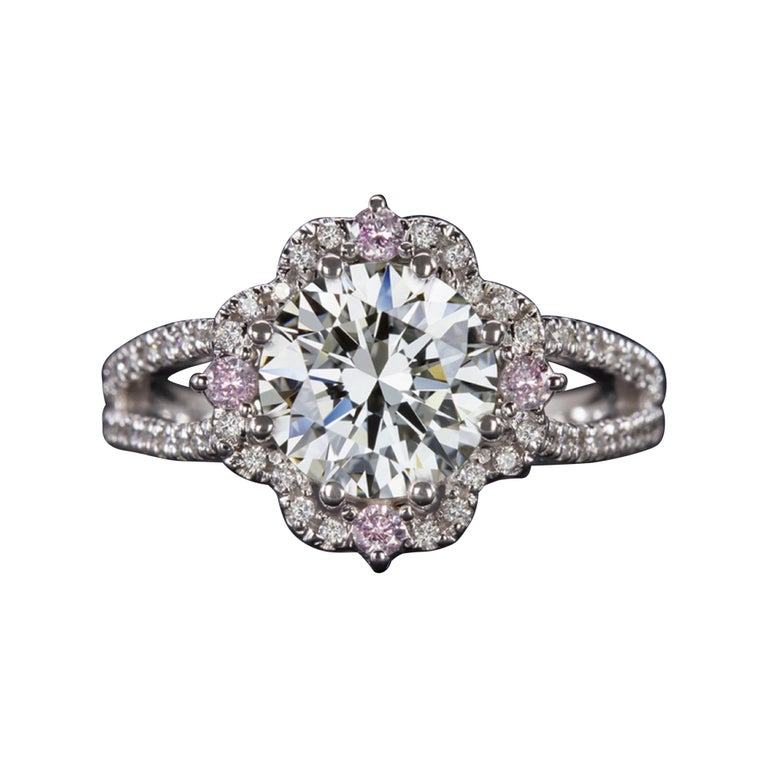 GIA Certified 2 Carat Round Brilliant Cut Pink and White Diamond Solitaire  For Sale at 1stDibs