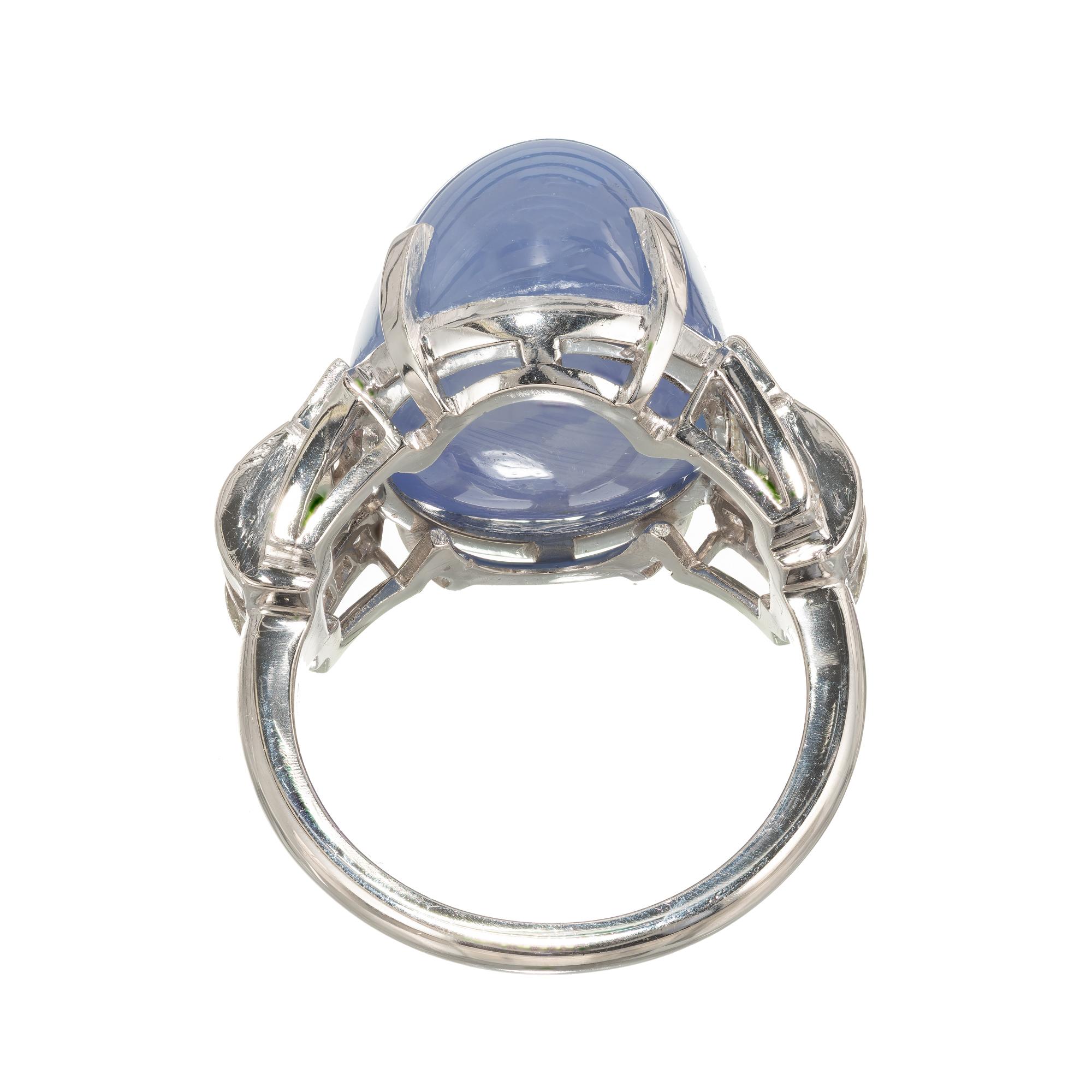 Baguette Cut GIA Certified 25.00 Carat Natural Star Sapphire Diamond Art Deco Platinum Ring