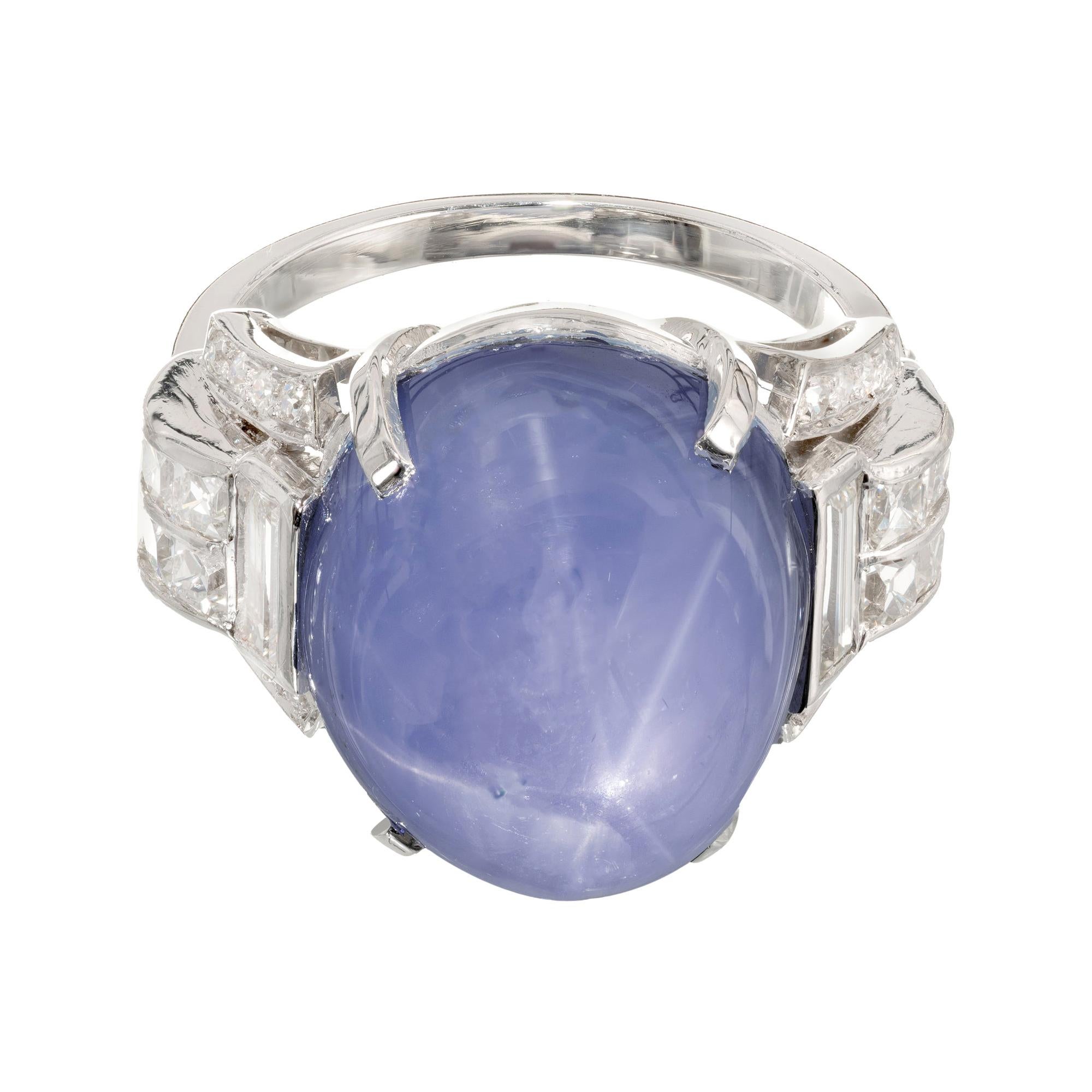 GIA Certified 25.00 Carat Natural Star Sapphire Diamond Art Deco Platinum Ring