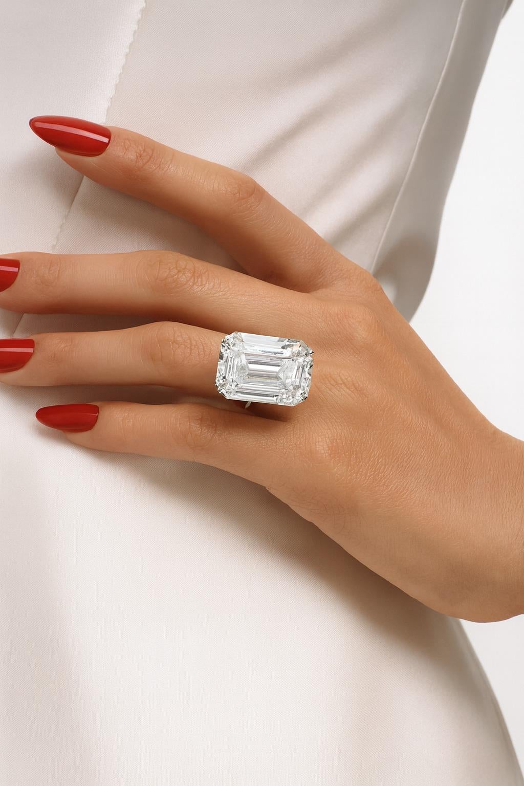 GIA Certified 25.03 Carat Emerald Cut Diamond Platinum Ring

An extraordinary treasure, this platinum ring showcases a magnificent 25.03 carat GIA-certified emerald cut diamond of breathtaking presence. Graded H color and VS2 clarity, this diamond