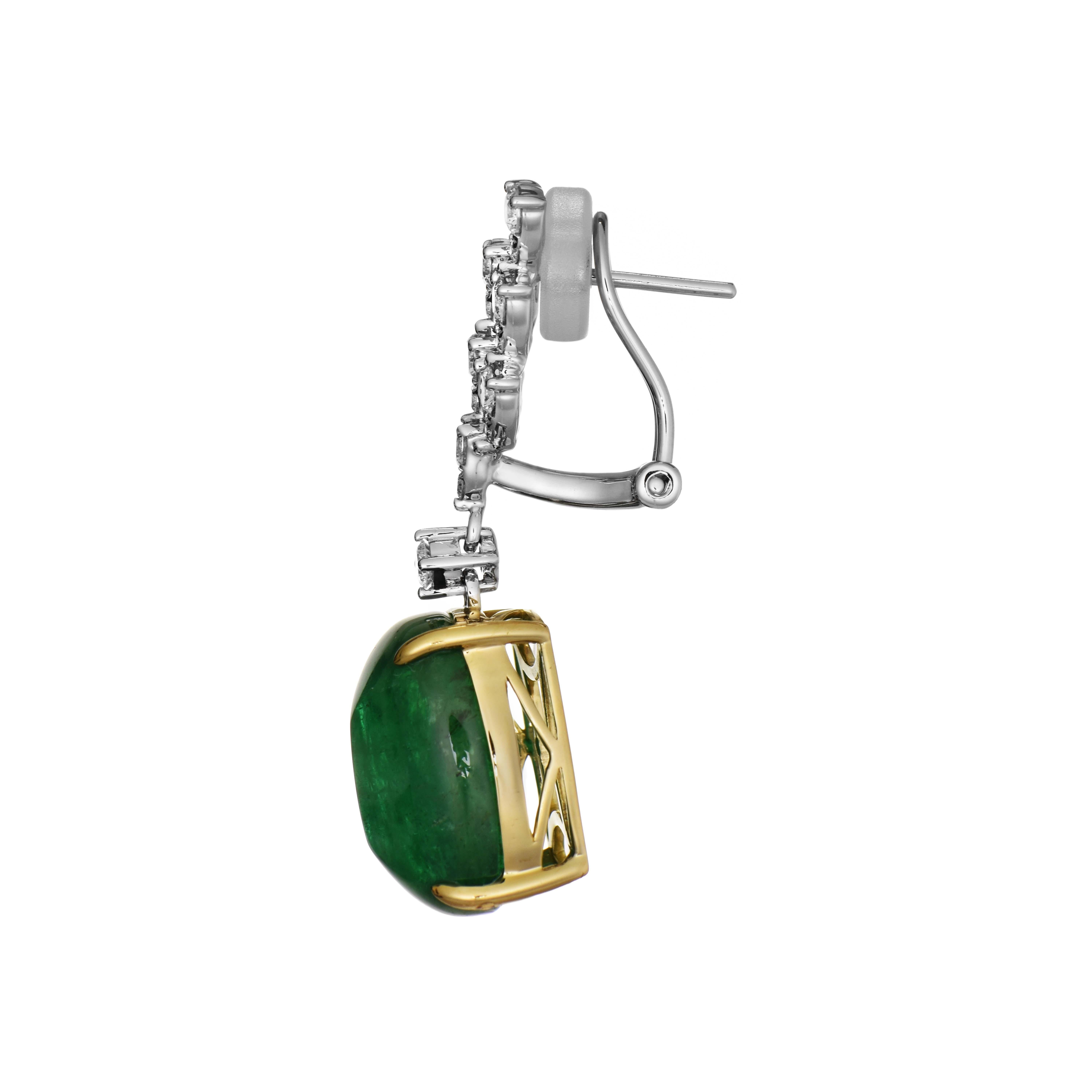 GIA Certified 25.05 Carat Emerald and White Diamond White-Yellow Gold Earrings In New Condition For Sale In New York, NY