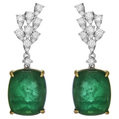 Boucles d'oreilles en or blanc-jaune avec émeraude de 25,05 carats et diamants blancs certifiés GIA