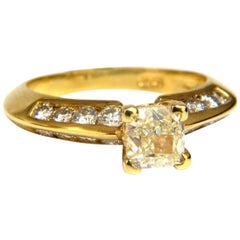 Used GIA Certified 2.51 Carat Fancy Yellow Cushion Cut Diamond Ring 18 Karat