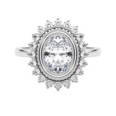 Anello di diamanti in platino con fiore d'epoca e cluster ovale da 2.51 carati certificato GIA