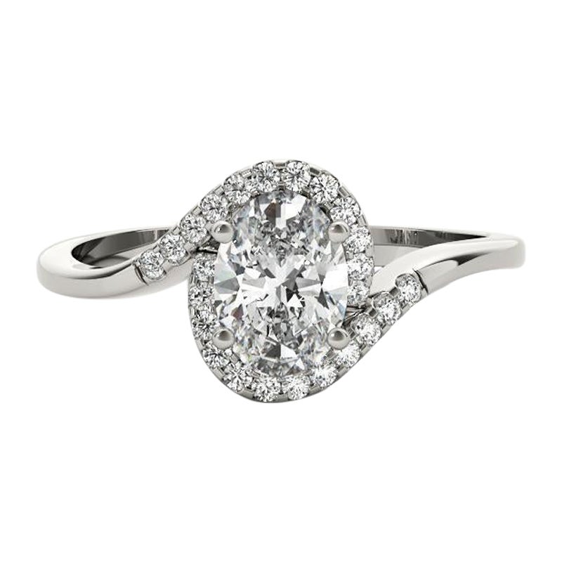 GIA zertifiziert 2.51 Karat Oval Halo Curved Bypass Shank Diamantring
