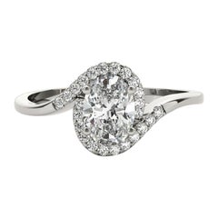 GIA zertifiziert 2.51 Karat Oval Halo Curved Bypass Shank Diamantring