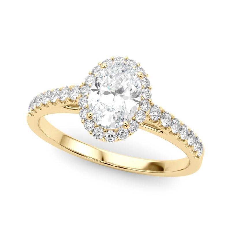 Taille ovale Bague en or jaune 18 carats certifiée GIA et ornée d'un halo ovale de 2,51 carats en vente