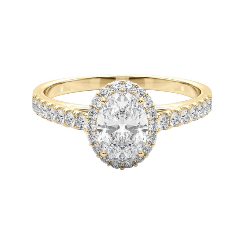 Bague en or jaune 18 carats certifiée GIA et ornée d'un halo ovale de 2,51 carats