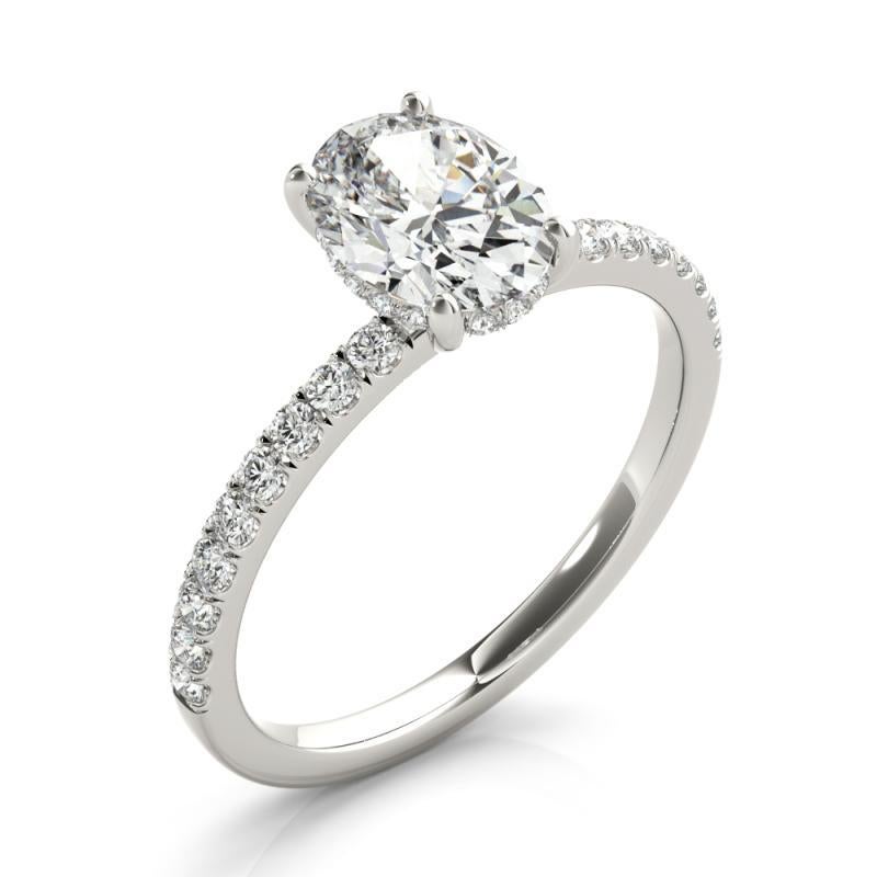 GIA Certified 2.51 Carat Pave Hidden Halo Oval 18K White Gold Diamond Ring For Sale 1